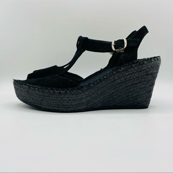 Pons Quintana Lydia Black Suede Espadrille Wedge Sandals - Picture 2 of 5